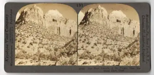 Stereo-Fotografie Keystone View Company, Meadville, Ansicht Zion National Park / Utah, East Temple of the Virgin