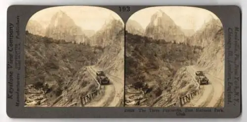 Stereo-Fotografie Keystone View Company, Meadville, Ansicht Zion National Park / Utah, Three Patriarchs