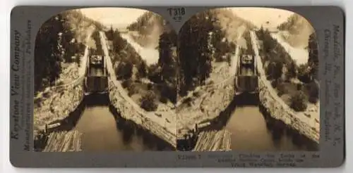 Stereo-Fotografie Keystone View Company, Meadville, Ansicht Bandak Nordsjo, Canal Locks beside the Vrang Waterfall