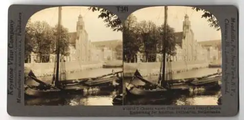 Stereo-Fotografie Keystone View Company, Meadville, Ansicht Rotterdam-Delfshaven, Uferpartie mit Kirche