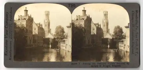 Stereo-Fotografie Keystone View Company, Meadville, Ansicht Bruges - Brügge, Among the peaceful Canals