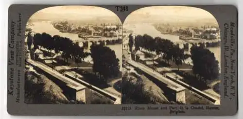 Stereo-Fotografie Keystone View Company, Meadville, Ansicht Namur / Belgium, River Meuse & Parc de la Citadel