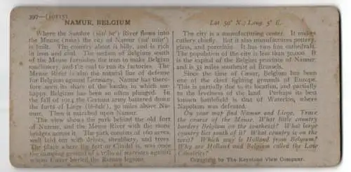 Stereo-Fotografie Keystone View Company, Meadville, Ansicht Namur / Belgium, River Meuse & Parc de la Citadel