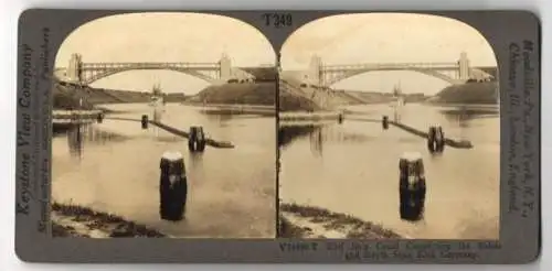 Stereo-Fotografie Keystone View Company, Meadville, Ansicht Kiel, Hochbrücke im Kaiser Wilhelm Kanal