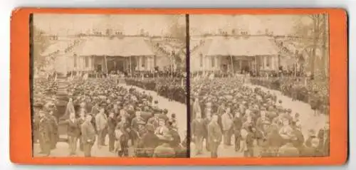 Stereo-Fotografie P. Viron, Lourdes, Ansicht Lourdes, Pelerinage national d'hommes 1901