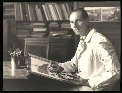 Fotografie Hermann Brühlmeyer, Wien, Portrait Kunstmaler Franz Bilko bei der Arbeit