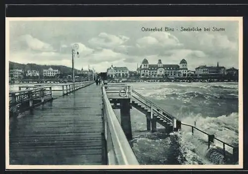 AK Binz, Ostseebad, Seebrücke bei Sturm