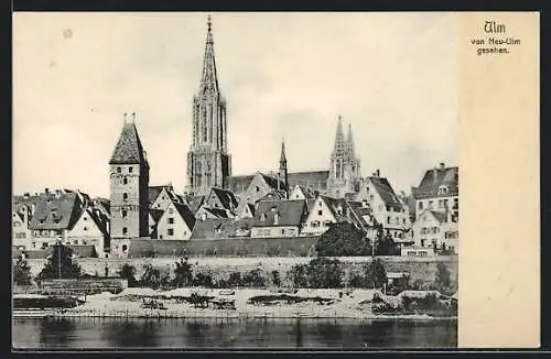 AK Ulm / Donau, Uferpartie mit Dom von Neu-Ulm gesehen