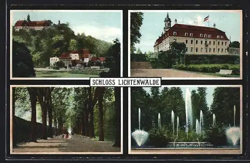 AK Lichtenwalde, Schloss Lichtenwalde, Brunnen, Parkpartie