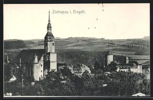 AK Zschopau, Teilansicht mit Kirche