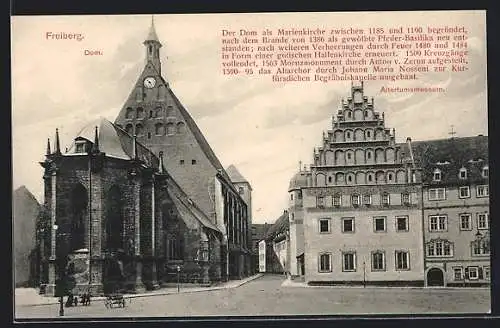 AK Freiberg / Sachsen, Strassenpartie mit Dom und Altertumsmuseum