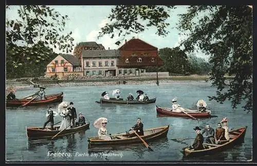 AK Freiberg / Sachsen, Partie am Kreuzteich mit Ruderbooten