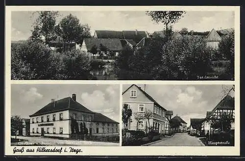 AK Hilkersdorf i. Itzgr., Gasthaus und Brauerei von Bernhard Bock, Blick in die Hauptstrasse