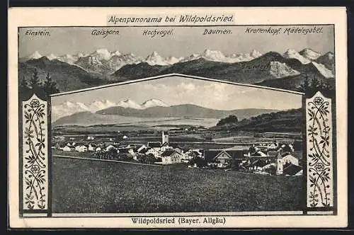 AK Wildpoldsried, Gesamtansicht mit Alpenpanorama, Einstein, Gaishorn, Hochvogel, Daumen, Krottenkopf, Mädelegabel