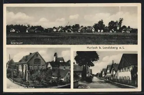 AK Hurlach, Gasthof zum Adler, Blick in die Dorfstrasse