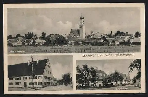 AK Langerringen b. Schwabmünchen, Gasthaus, Hauptstrasse, Ansicht von Westen