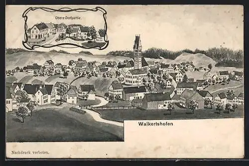Künstler-AK Walkertshofen / Schwaben, Ortsansicht, Obere Dorfpartie