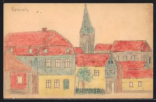Künstler-AK Handgemalt: Kronach / Bayern, Ortspartie mit Kirche