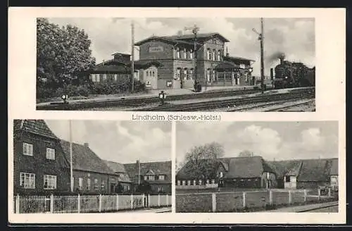 AK Lindholm /Schlesw.-Holst., Bahnhof, Strassenpartien