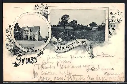 AK Dänischenhagen, Fürstliches Gasthaus, Ortsansicht aus der Ferne