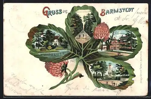 Passepartout-Lithographie Barmstedt, Brauerei und Schloss Ranzau, Kriegerdenkmal
