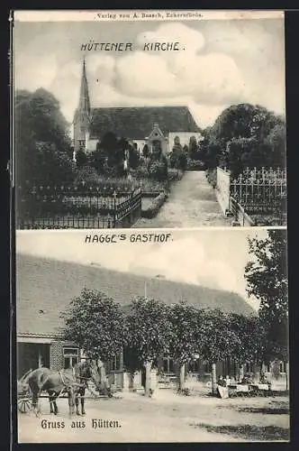 AK Hütten / Ascheffel, Hagge`s Gasthof, Friedhof an der Kirche