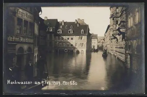 Foto-AK Würzburg, Neubaustrasse, Hochwasser 1909