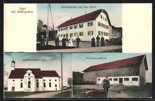 AK Ilgen b. Steingaden, Gastwirtschaft von Jos. Wörle, Wallfahrtskirche, Oekonomiegebäude