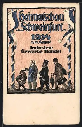 Künstler-AK Schweinfurt, Heimatschau Industrie-Gewerbe-Handel 1924