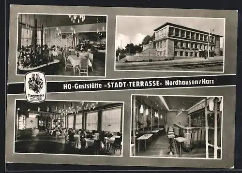 AK Nordhausen /Harz, HO-Gaststätte Stadt-Terrasse in vier Ansichten