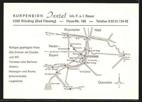 AK Würding (Bad Füssing), Kurpension Inntal in vier Ansichten