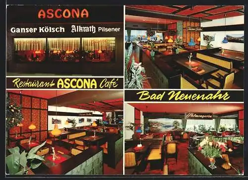 AK Bad Neuenahr, Restaurant-Cafè Ascona in vier Innenansichten