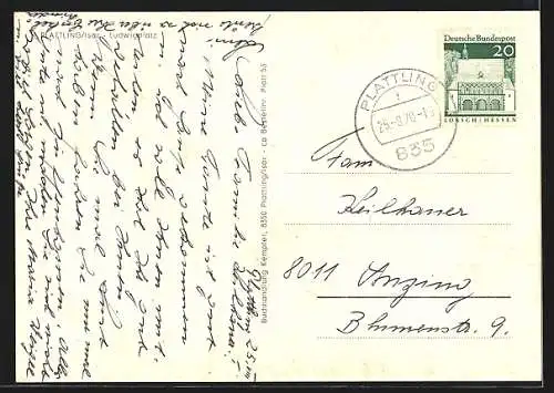 AK Plattling, Ludwigsplatz mit Blick zur Kirche