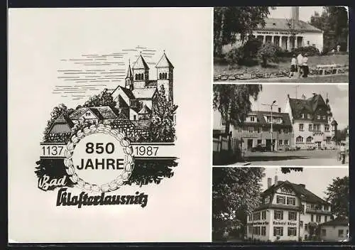 AK Bad Klosterlausnitz, 850 Jahre der Stadt 1137-1987, Sanatorium Dr. Friedrich Wolf, Markt m. Rathaus, Kurhotel Köppe