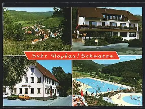 AK Sulz-Hopfau /Schwarzw., Ortsansicht, Freibad, Gasthof