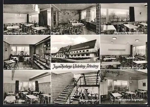 AK Winterberg-Astenberg, Jugendherberge-Schirrmann-Stube, Wilhelm Busch-Zimmer, Münker-Zimmer, Halle, Treppenaufgang