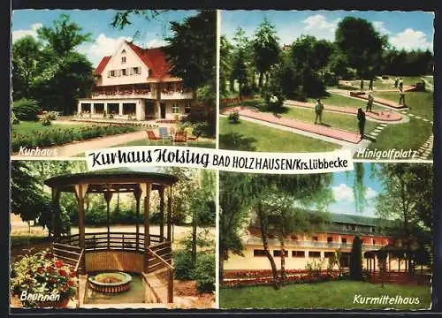 AK Bad Holzhausen, Kurhaus Holsing, Minigolfplatz, Brunnen, Kurmittelhaus