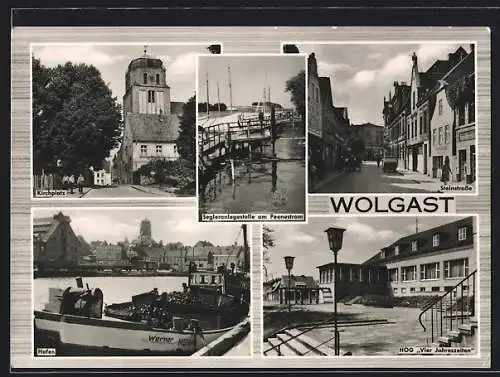 AK Wolgast, Kirchplatz, Hafen, Steinstrasse, HOG Vier Jahreszeiten