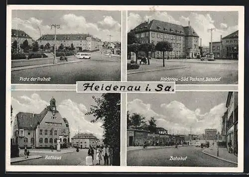 AK Heidenau i. Sa., Platz der Freiheit, Postamt, Rathaus, Bahnhof