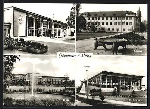 AK Göppingen /Wttbg., Bahnhof, Schloss, Stadthalle, Hallenbad