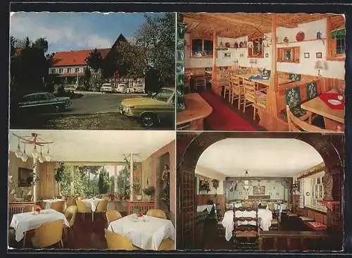 AK Weinheim a. d. B., Hotel-Restaurant Watzenhof in vier Ansichten