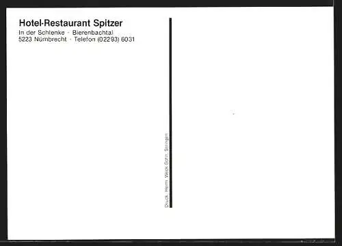 AK Nümbrecht, Hotel-Restaurant Spitzer in vier Ansichten