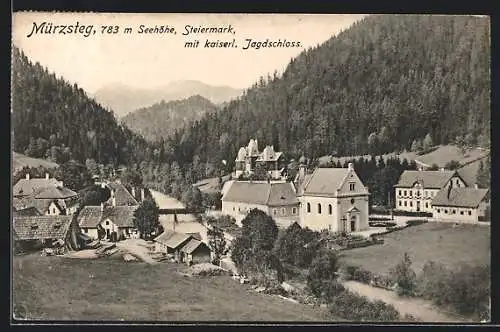 AK Mürzsteg, Partie mit Kaiserl. Jagdschloss