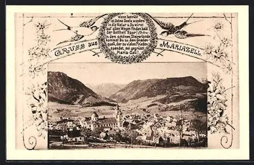 AK Mariazell, Teilansicht mit Kirche
