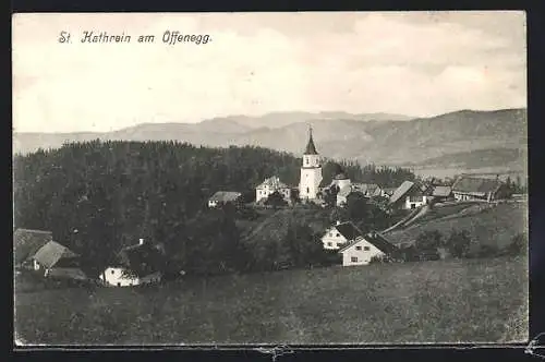 AK St. Kathrein am Offenegg, Ortsansicht von einem Berg aus