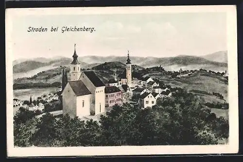 Künstler-AK Straden bei Gleichenberg, Ortsansicht aus der Vogelschau