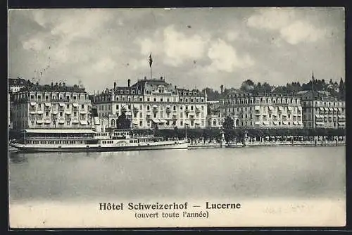 AK Lucerne, Hotel Schweizerhof und Raddampfer Uri