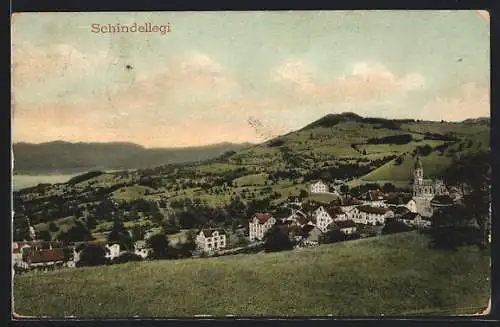 AK Schindellegi, Ortspanorama mit Kirche