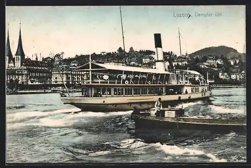 AK Luzern, Uferpartie mit Dampfer Uri
