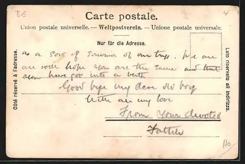 AK Unterseen, Blick auf Häuser, Kirchturm und Berge